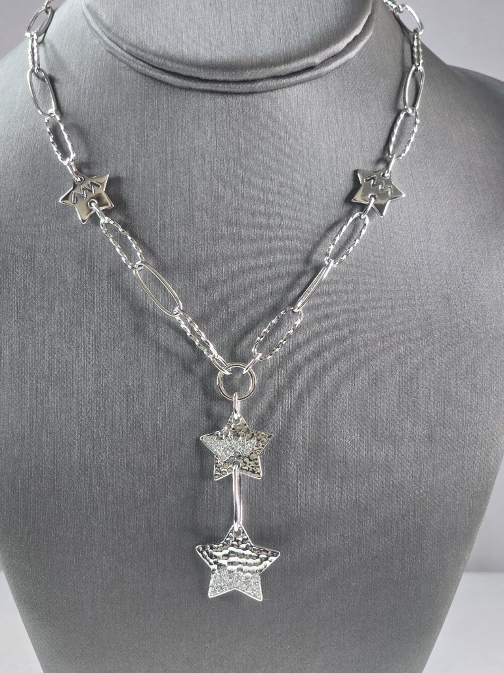 Womens Vintage Estate Sterling Silver Modernist Star Necklace 21.6g E3066